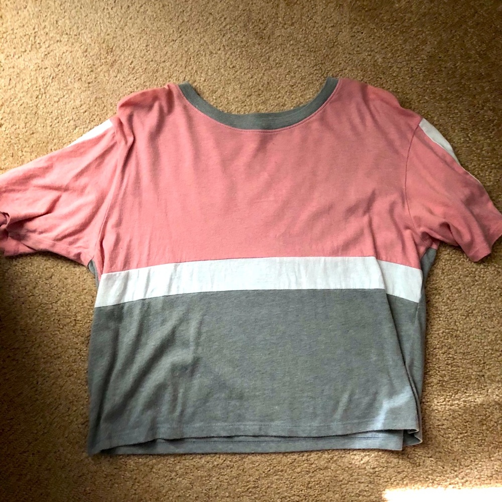 pink grey and white tee